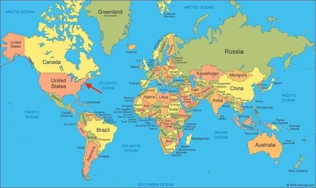 世界地図上でのロングアイランドの位置
