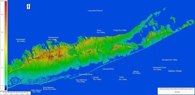 ロングアイランドの標高マップ