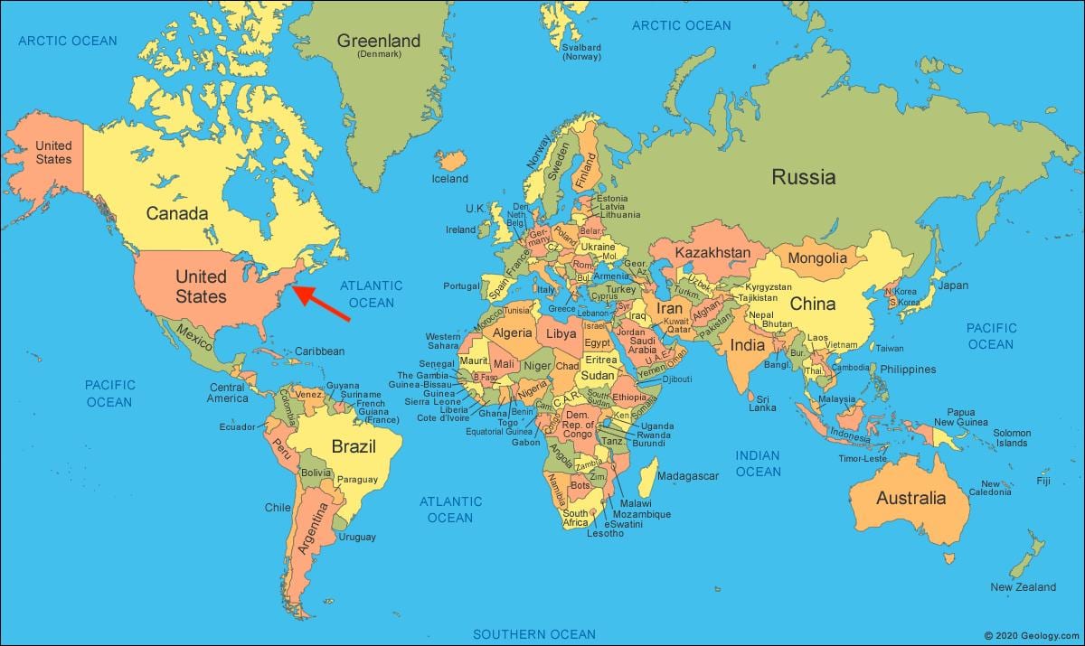 世界地図上でのロングアイランドの位置